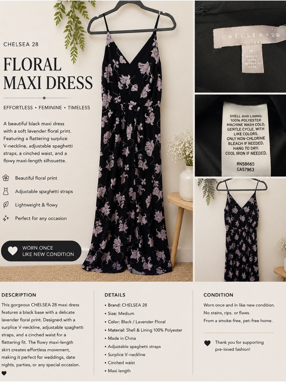 Chelsea28 Black Maxi Dress with Lavender Floral Print